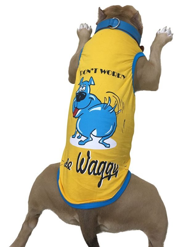 Dont Worry Be Waggy Happy Yellow Sleeveless Muscle T Shirt - Image 2
