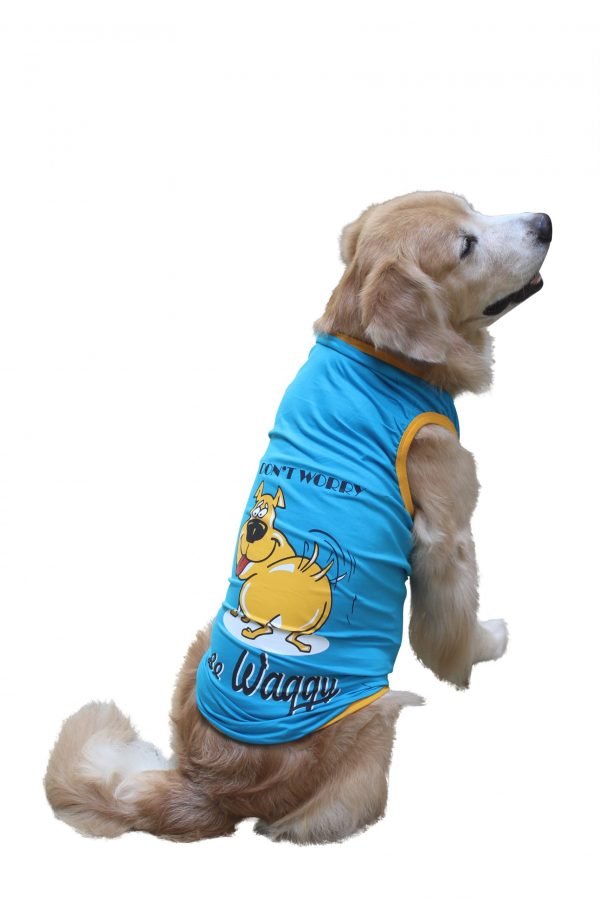 Dont Worry Be Waggy Happy Electric Blue Sleeveless Muscle T Shirt. - Image 2
