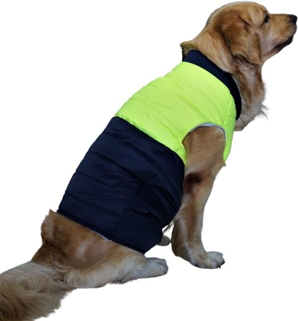 Puffer Waterproof Jacket for dogs Neon Green and Navy Blue - Image 2
