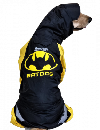 Doxters WAG Full-Coverage Dog Raincoat – BatDog (Yellow/Black) (Sizes 14–40)