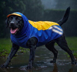 Doxters Slip on Dog Raincoat, Easy Wear Magic Cloak Yellow & Royal Blue