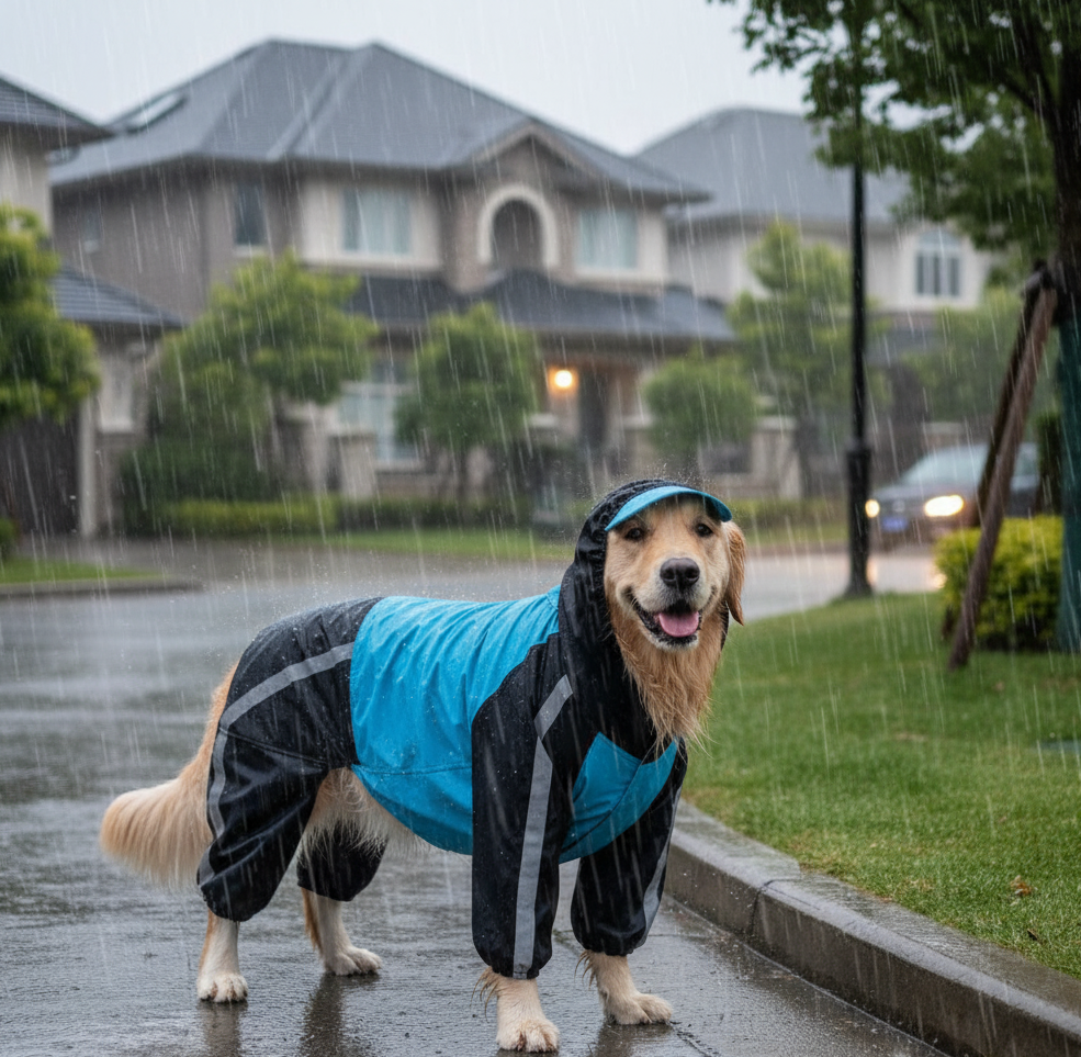 Doxters DryMax Full-Coverage Dog Raincoat Neon Blue & Black - Image 2